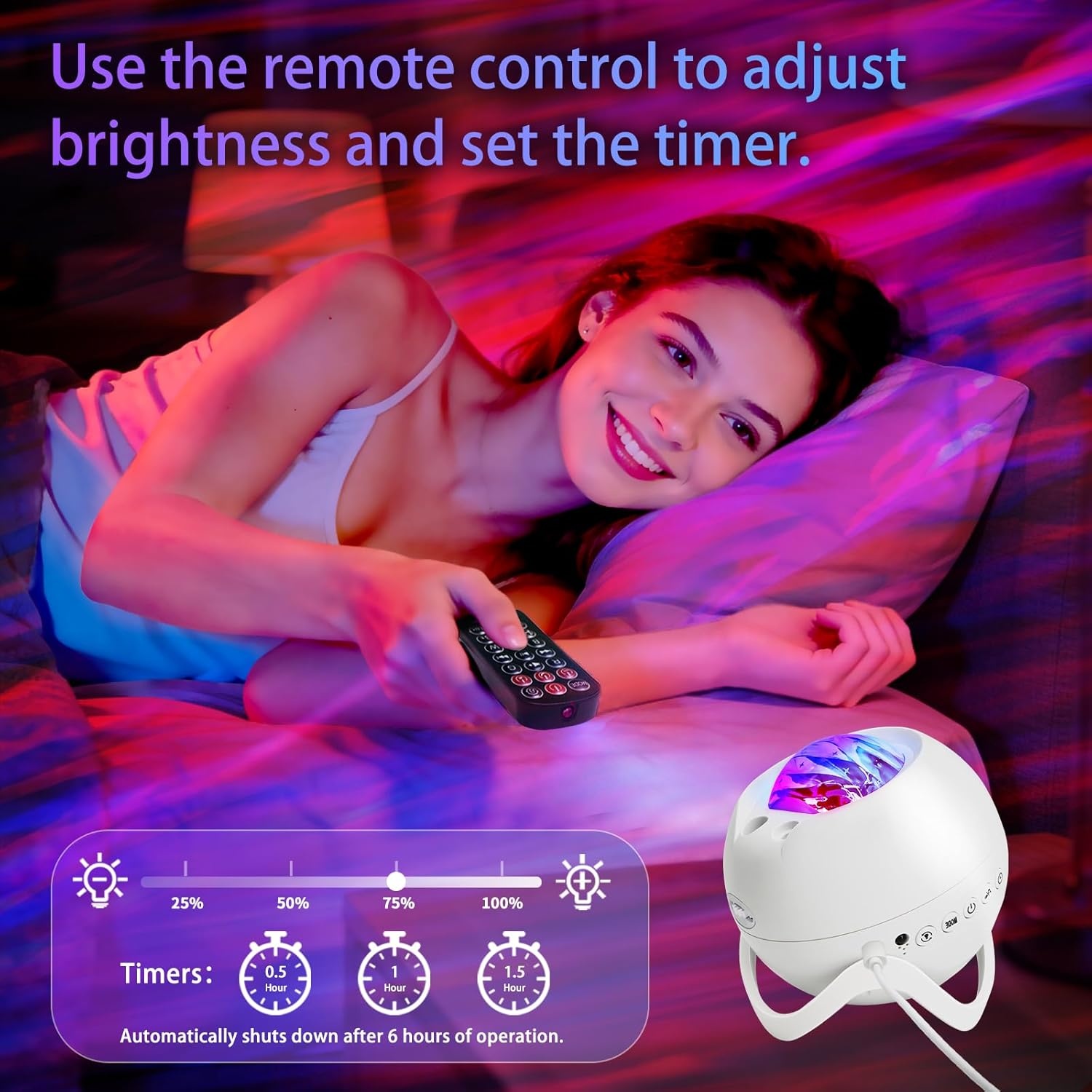 Star Projector, Galaxy Projector with Bluetooth Speaker, Remote Control, Timer, Bedroom Lamp, 8 Night Lights with White Noise for Parties, Living Rooms and Other Decorations - Maat 5.3 inches