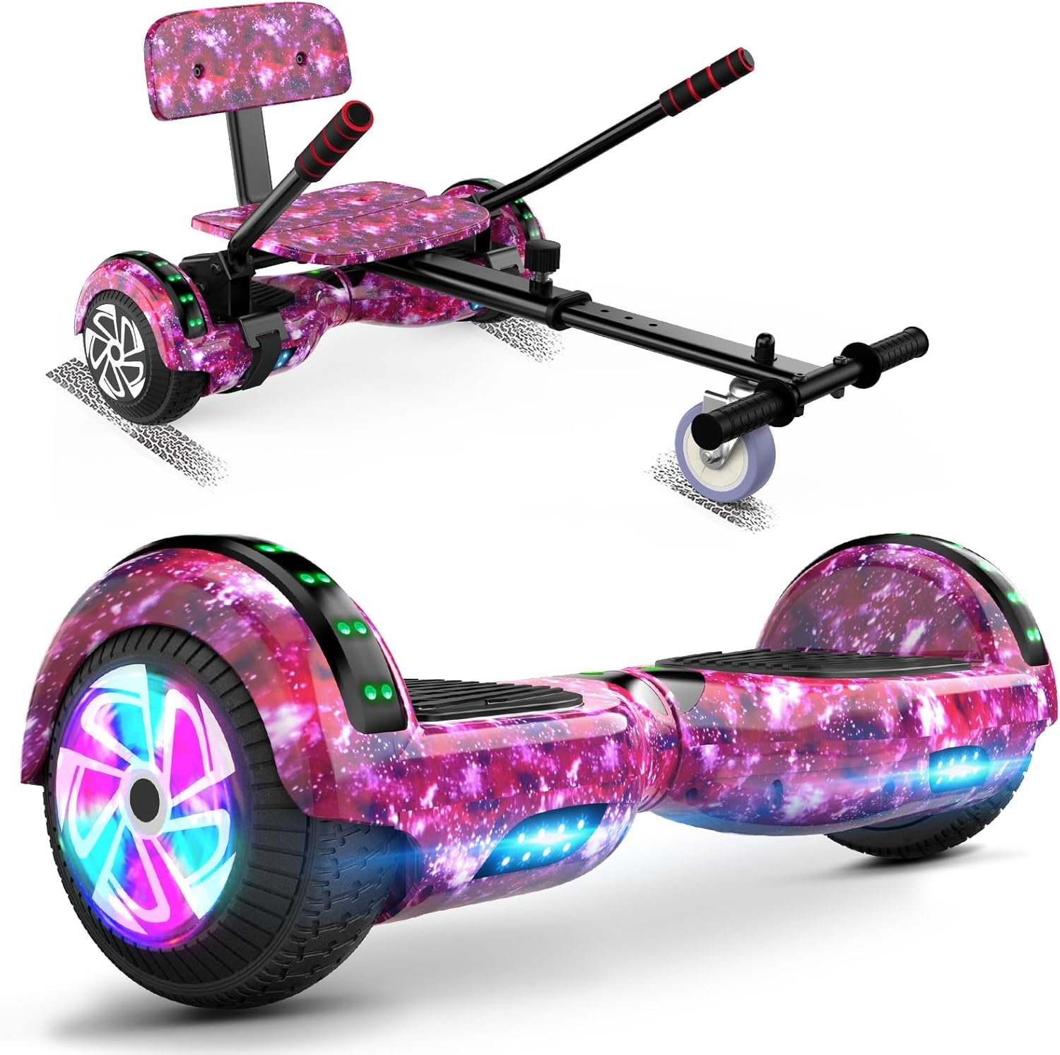SISIGAD HY-A02C Hoverboard voor kinderen, 6,5 inch (16,5 cm) hoverboard met bluetooth en ledlicht, krachtige dubbele motor, cadeau voor kinderen, HY-A02C sterrenhemel blauw, HY-A02C lila hemel