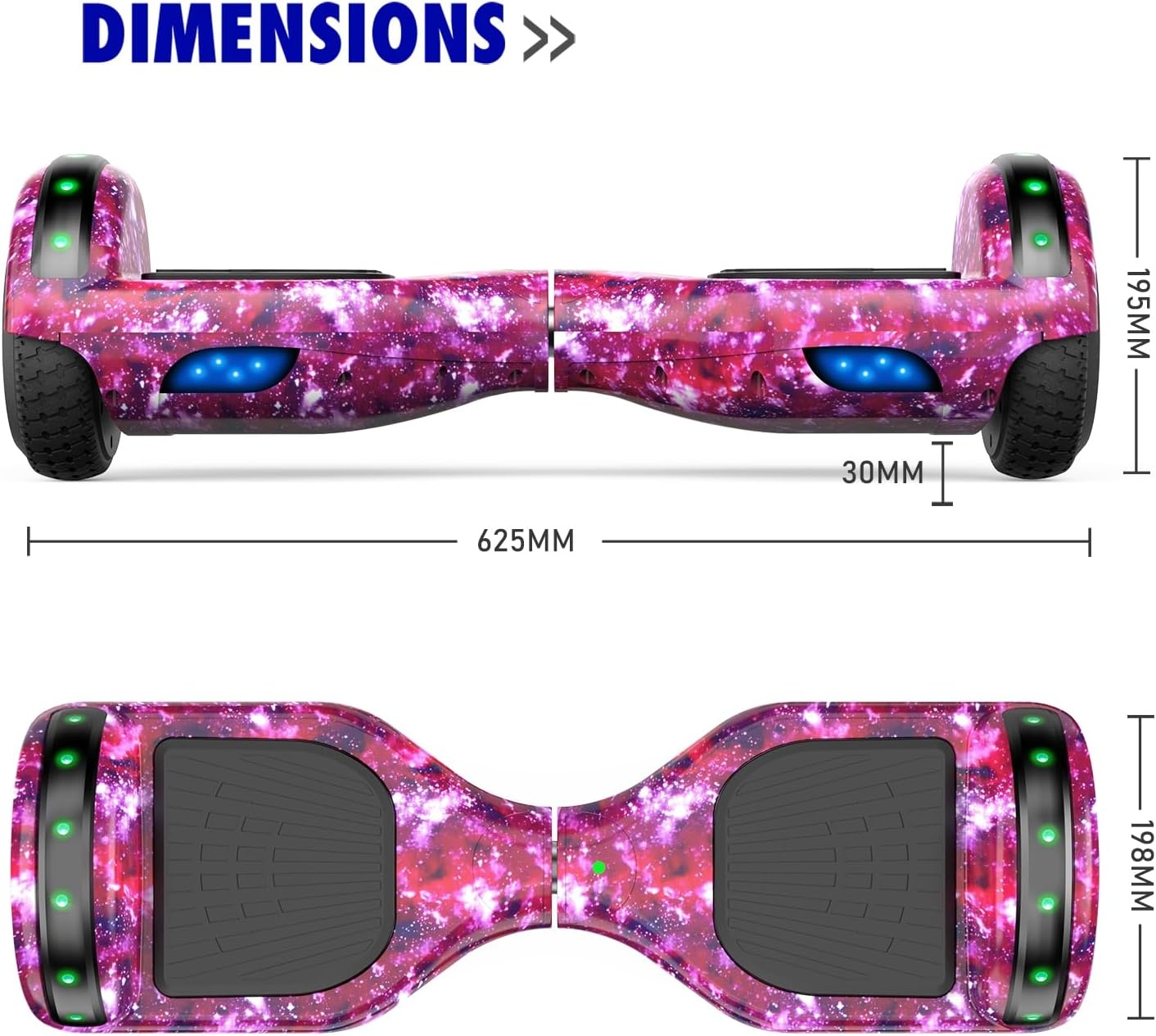 SISIGAD HY-A02C Hoverboard voor kinderen, 6,5 inch (16,5 cm) hoverboard met bluetooth en ledlicht, krachtige dubbele motor, cadeau voor kinderen, HY-A02C sterrenhemel blauw, HY-A02C lila hemel