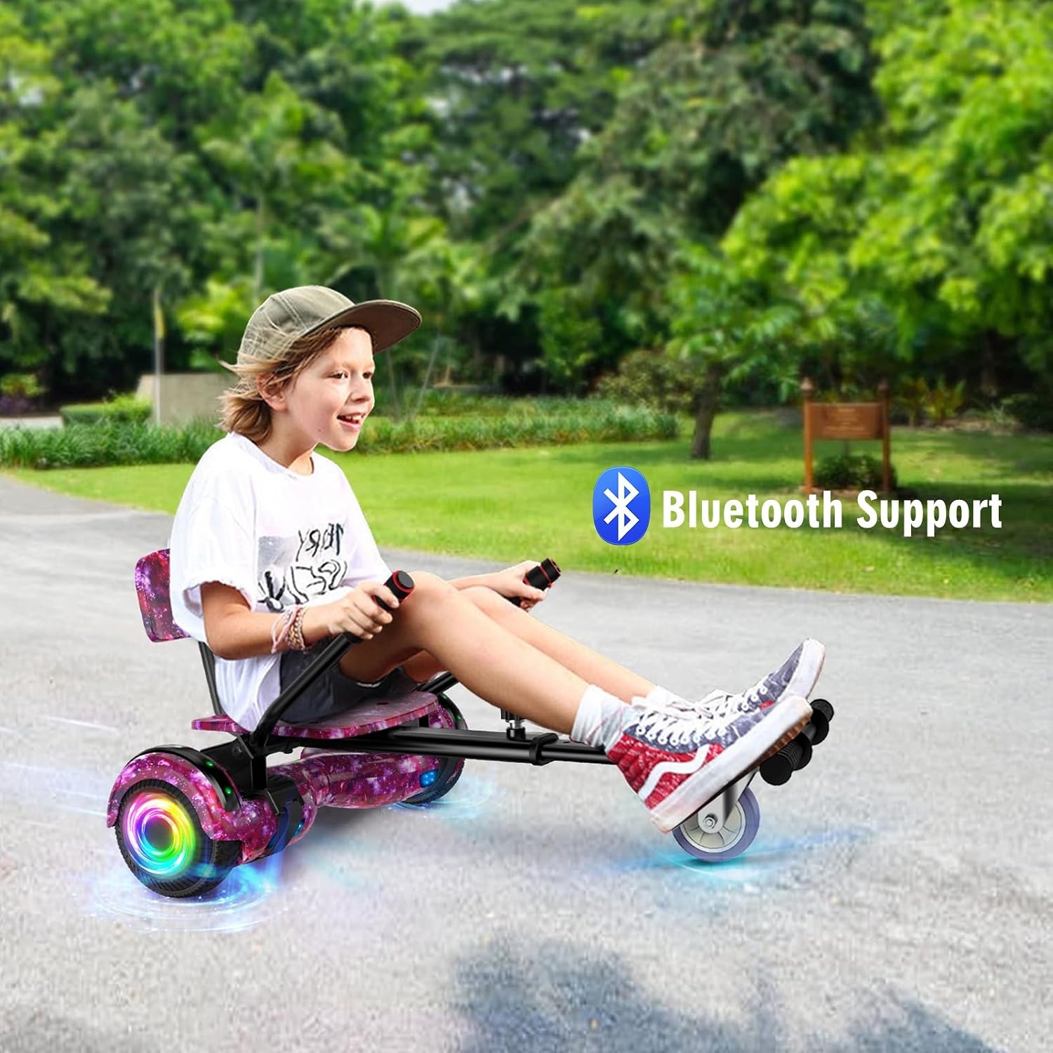 SISIGAD HY-A02C Hoverboard voor kinderen, 6,5 inch (16,5 cm) hoverboard met bluetooth en ledlicht, krachtige dubbele motor, cadeau voor kinderen, HY-A02C sterrenhemel blauw, HY-A02C lila hemel
