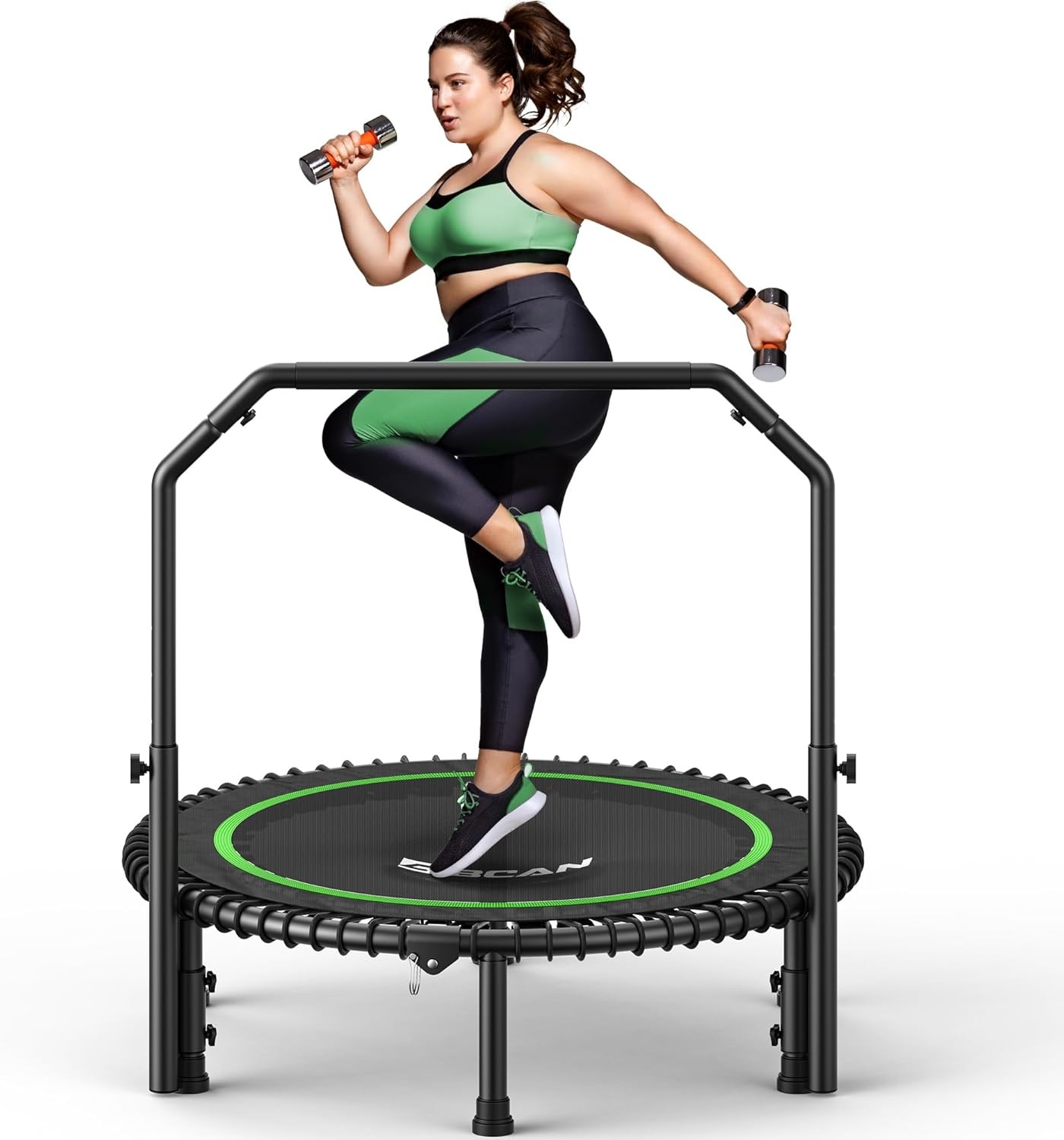 BCAN 102/122cm Rebounder Trampoline for Adults, Load Capacity 204/250 kg, Elastic Bands Adjustable Handle, Stable, Quiet, Indoor/Outdoor, Full Body Workout, Relaxation Home