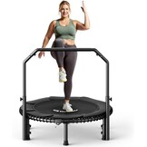 BCAN 102/122cm Rebounder Trampoline for Adults, Load Capacity 204/250 kg, Elastic Bands Adjustable Handle, Stable, Quiet, Indoor/Outdoor, Full Body Workout, Relaxation Home