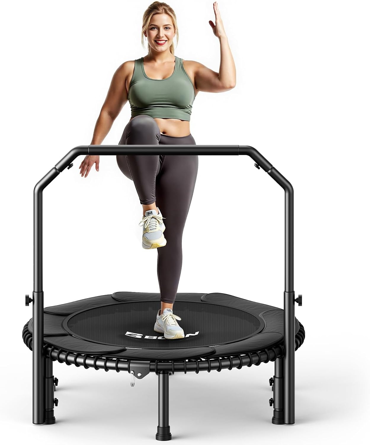 BCAN 102/122cm Rebounder Trampoline for Adults, Load Capacity 204/250 kg, Elastic Bands Adjustable Handle, Stable, Quiet, Indoor/Outdoor, Full Body Workout, Relaxation Home