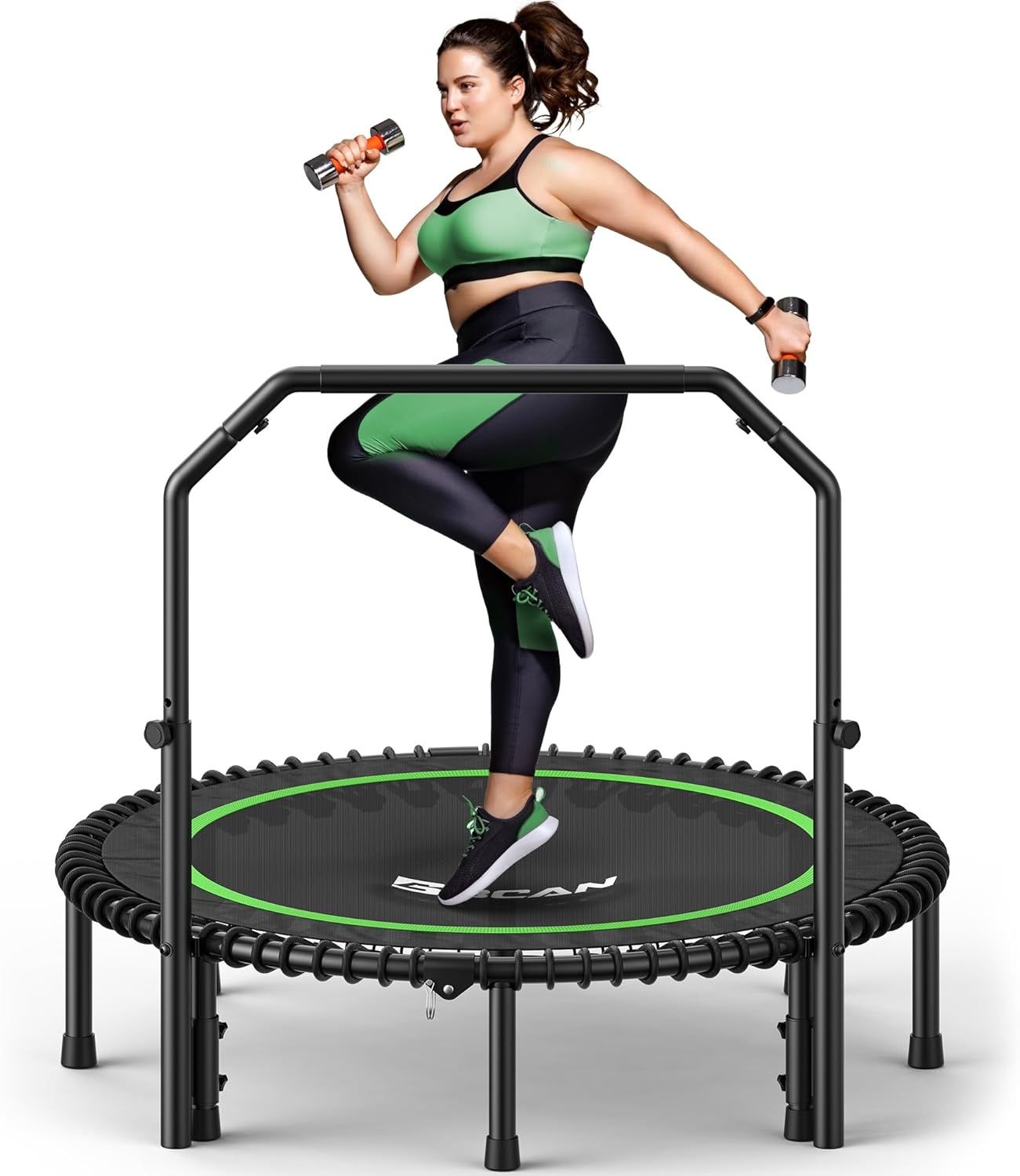 BCAN 102/122cm Rebounder Trampoline for Adults, Load Capacity 204/250 kg, Elastic Bands Adjustable Handle, Stable, Quiet, Indoor/Outdoor, Full Body Workout, Relaxation Home