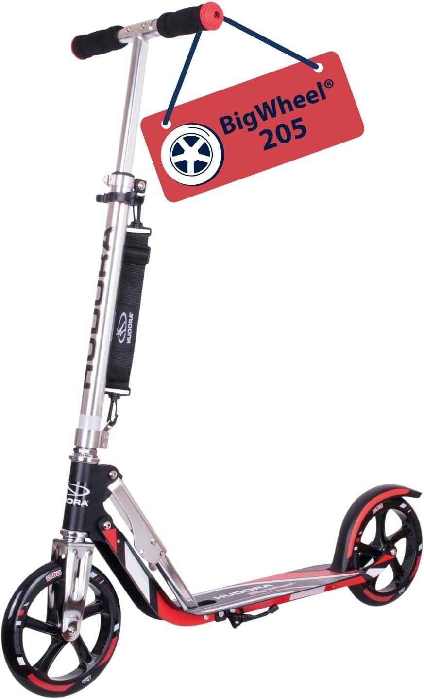 Hudora BigWheel 205-Het origineel met RX Pro technologie-Tret-scooter inklapbare City-Scooter 14724 - Big Wheel RX 205 Talla única zwart/rood