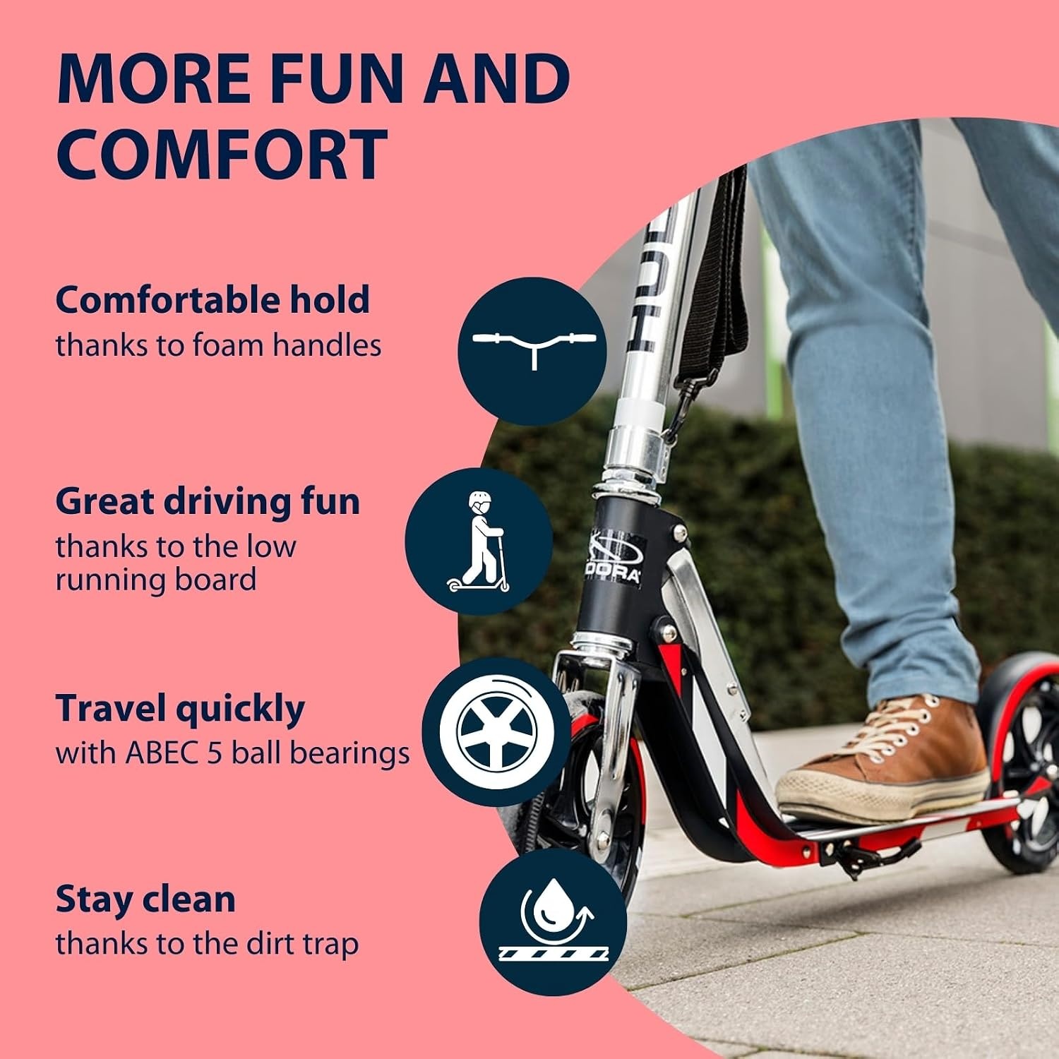 Hudora BigWheel 205-Het origineel met RX Pro technologie-Tret-scooter inklapbare City-Scooter 14724 - Big Wheel RX 205 Talla única zwart/rood