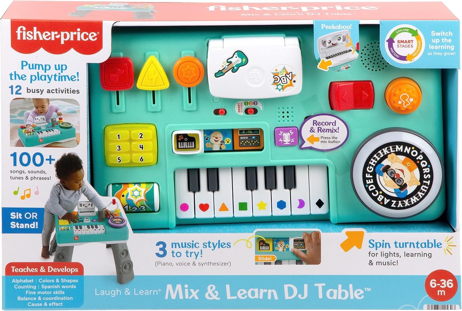 Fisher-Price Baby & Toddler Activity Table, Laugh & Learn Mix & Learn DJ Table, Musical Learning Toy with Lights & Sounds, GERMAN Version, HXG09