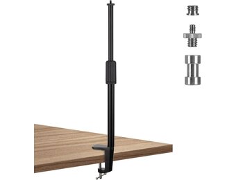 TARION Tafelblad Light Stand Clip - 35-63cm Verstelbare Metalen Tafelmontage Verlichting Monopod met 1/4 Schroef en 1/4 tot 3/8 Schroef Adapters voor Live Streaming Video Fotografie Schieten (S)
