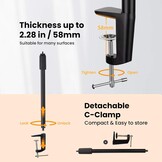TARION Tafelblad Light Stand Clip - 35-63cm Verstelbare Metalen Tafelmontage Verlichting Monopod met 1/4 Schroef en 1/4 tot 3/8 Schroef Adapters voor Live Streaming Video Fotografie Schieten (S)