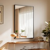 BEAUTYPEAK 81x61cm Rechthoekige wandspiegel, badkamerspiegel met zwarte aluminiumlijst, breukveilige wandspiegel voor badkamer, slaapkamer, woonkamer, Rechthoekige badkamerspiegel