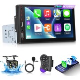 1 Din autoradio met draadloze Carplay & Android Auto - 7 Inch HD Touchscreen autoradio met EQ, Mirror Link, FM Radio, Bluetooth, AUX/USB poort, SWC + achteruitrijcamera