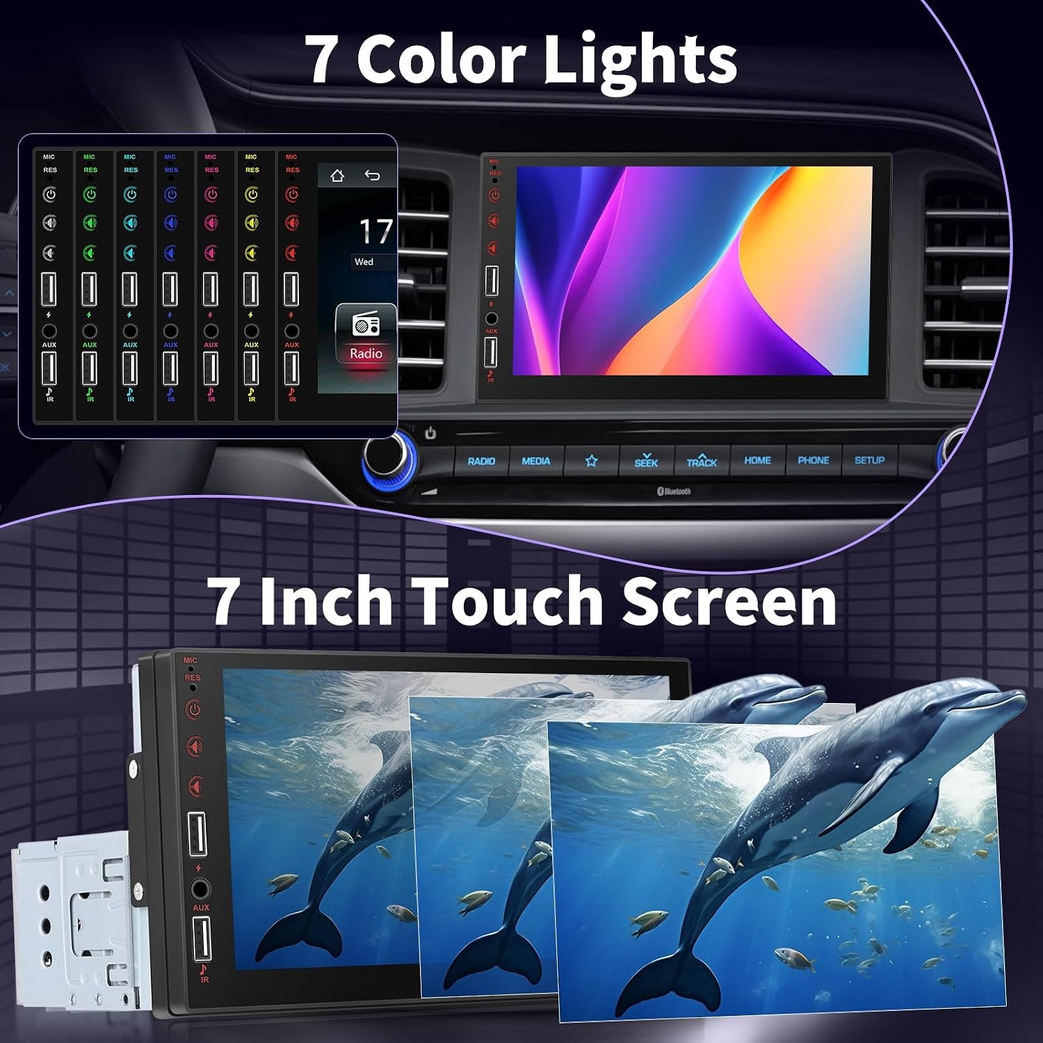 1 Din autoradio met draadloze Carplay & Android Auto - 7 Inch HD Touchscreen autoradio met EQ, Mirror Link, FM Radio, Bluetooth, AUX/USB poort, SWC + achteruitrijcamera