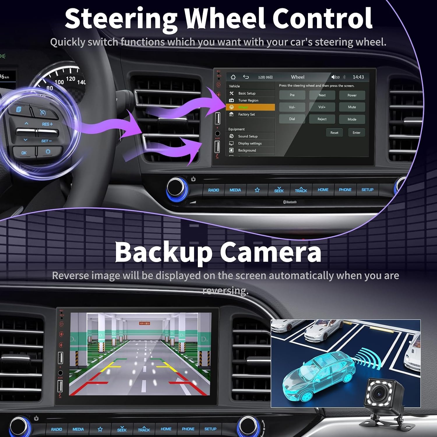 1 Din autoradio met draadloze Carplay & Android Auto - 7 Inch HD Touchscreen autoradio met EQ, Mirror Link, FM Radio, Bluetooth, AUX/USB poort, SWC + achteruitrijcamera