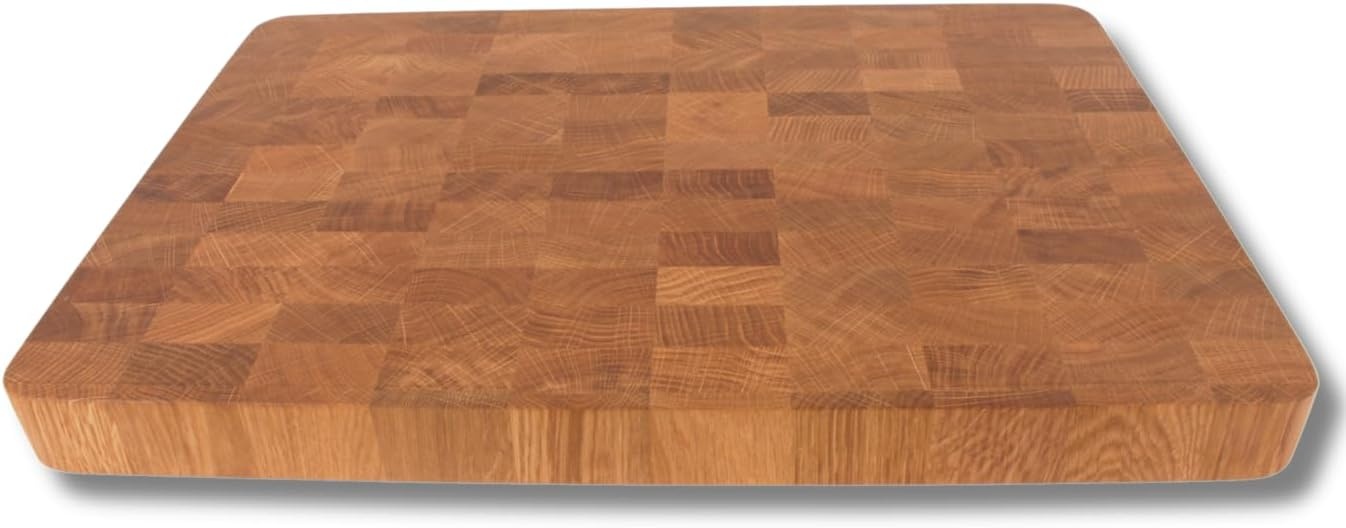 EFO Houten Snijplank 50x35x4 cm | Eindgraan Snijplank met Duurzame Eiken Constructie | Dubbelzijdige Keukenblok met Praktische Handgrepen | Broodplank met Afgeronde Hoeken - Maat 50x35x4 cm