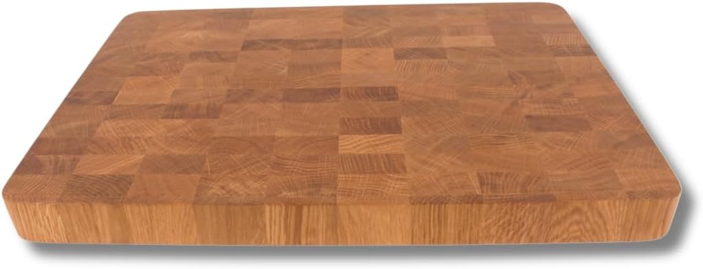 EFO Houten Snijplank 50x35x4 cm | Eindgraan Snijplank met Duurzame Eiken Constructie | Dubbelzijdige Keukenblok met Praktische Handgrepen | Broodplank met Afgeronde Hoeken - Maat 50x35x4 cm