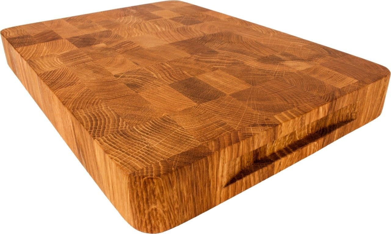 EFO Houten Snijplank 50x35x4 cm | Eindgraan Snijplank met Duurzame Eiken Constructie | Dubbelzijdige Keukenblok met Praktische Handgrepen | Broodplank met Afgeronde Hoeken - Maat 50x35x4 cm