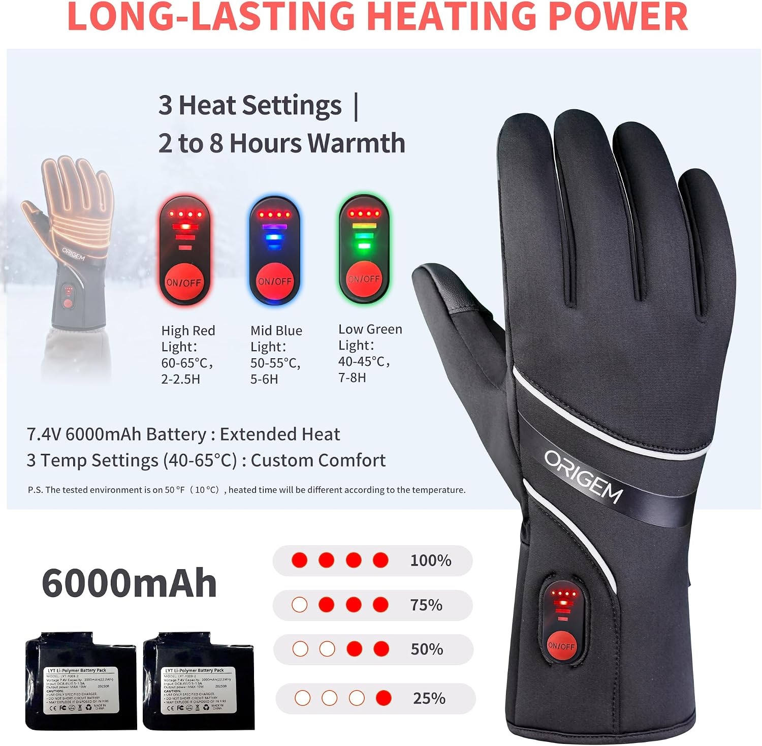 Verwarmde Unisex Handschoenen XL - Ski, Fiets, Scooter - 8u Warmte, 40-65°C - Waterdicht