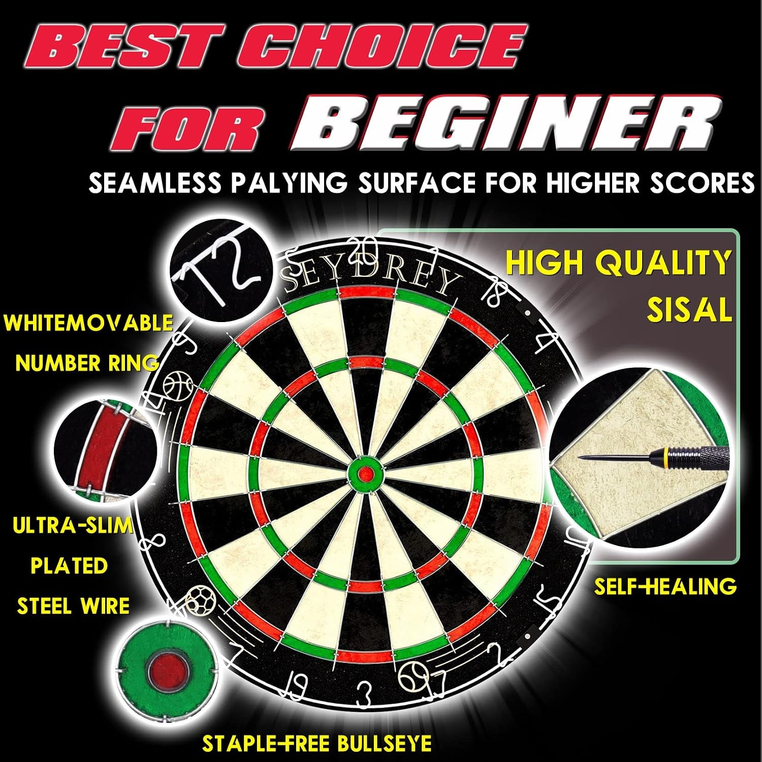Sisal Dartbord Set met 6 Darts, Korting!