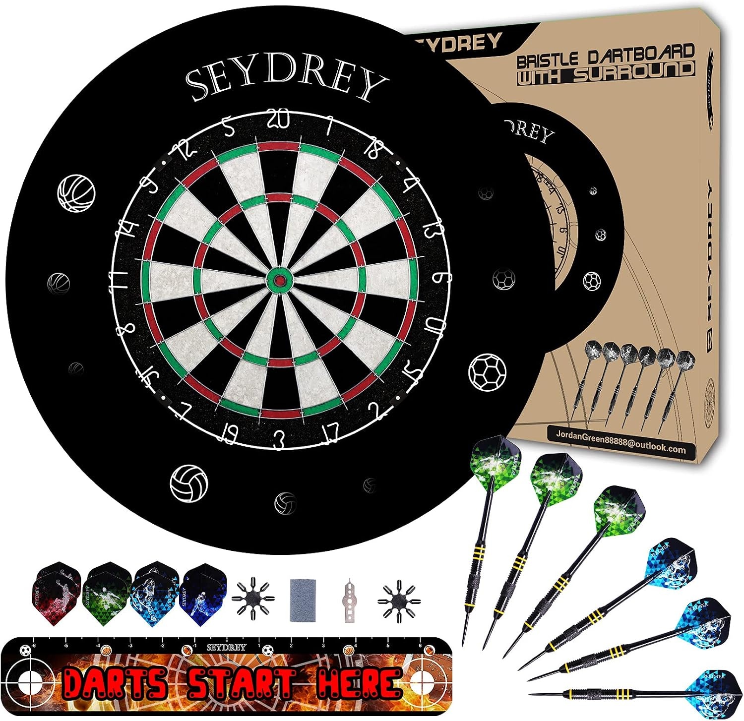 Sisal Dartbord Set met 6 Darts, Korting!