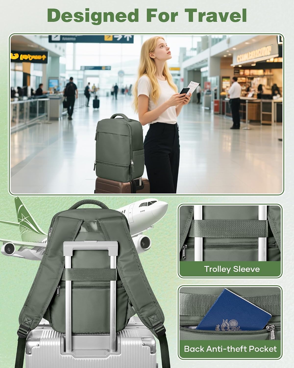 SZLX Vacuüm Reisrugzak met Pomp - 40x25x20 cm - Olijfgroen - Handbagage