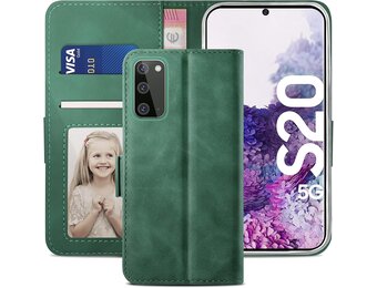 YATWIN Samsung Galaxy S20 Wallet Hoesje - Beschermende Flip Case met Pasjeshouder - Pine Green