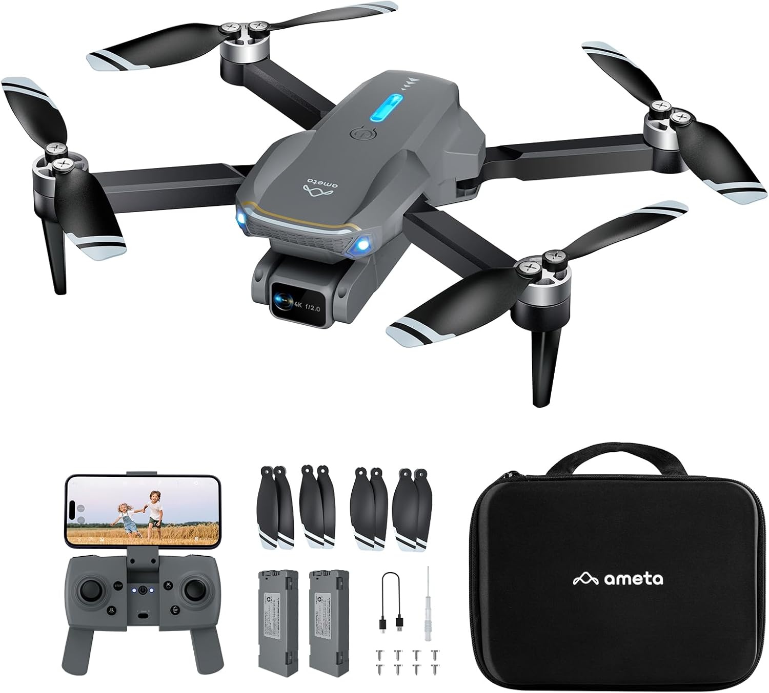 Ameta Drone with Camera 4K for Kids, S20 Lite RC FPV Drone for Adults Beginners with 36min Flight Time/Altitude Hold/Circle Fly/ 3D Flip, Cool Toy Gift for Men Boys, Under 250g
