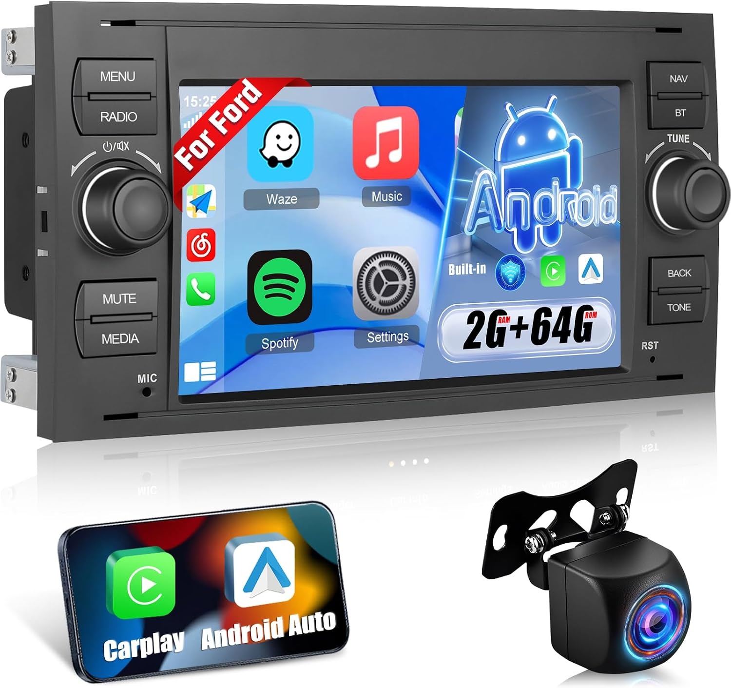 Android Autoradio voor Ford modellen - 2GB RAM & 64GB ROM - Draadloos CarPlay en Android Auto