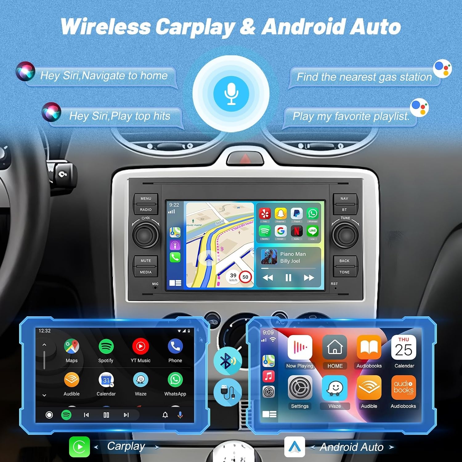 Android Autoradio voor Ford modellen - 2GB RAM & 64GB ROM - Draadloos CarPlay en Android Auto