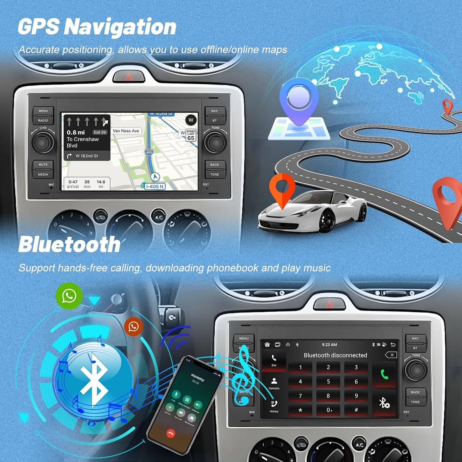 Android Autoradio voor Ford modellen - 2GB RAM & 64GB ROM - Draadloos CarPlay en Android Auto