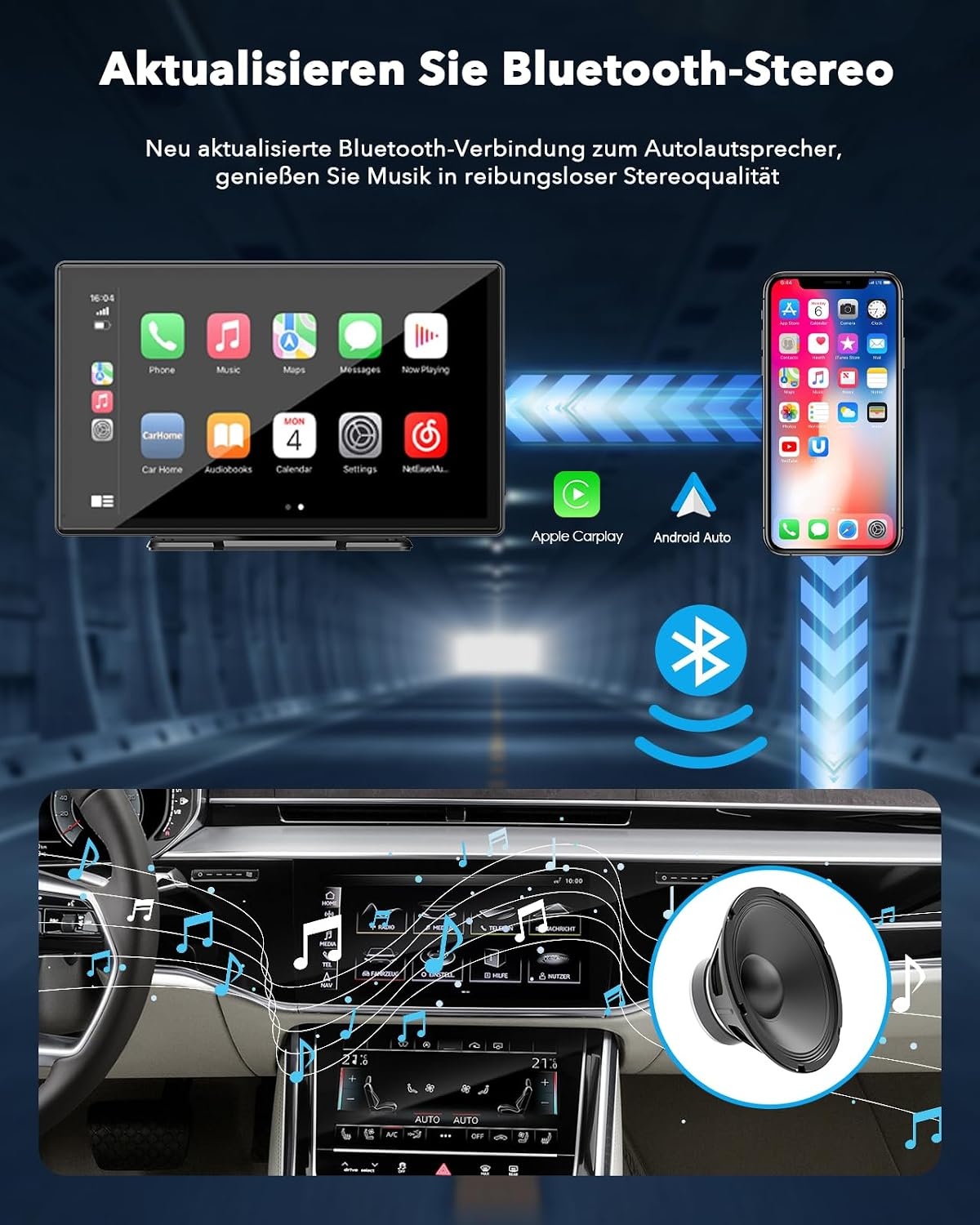 Lamto Autoradio, draadloos, Carplay & Android Auto, Bluetooth, 9 inch, IPS touchscreen, audio-ontvanger, digitale media-ontvanger, met Airplay/Siri/Google Assistant/GPS/FM/AUX