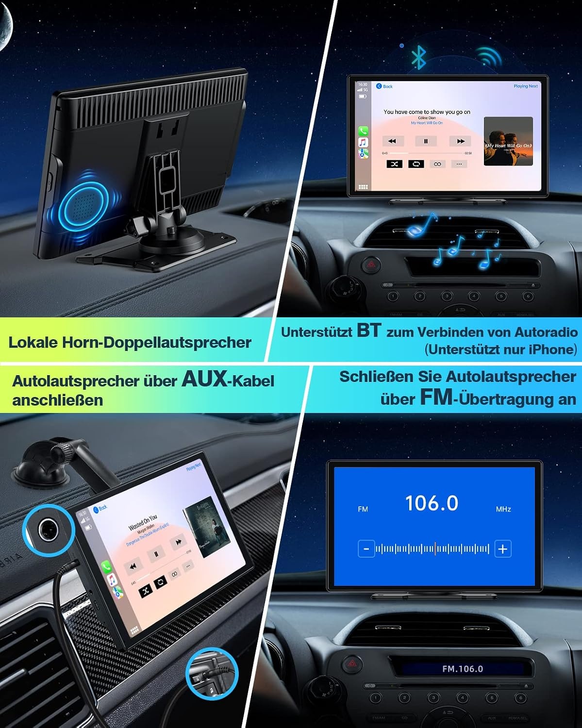 Lamto Autoradio, draadloos, Carplay & Android Auto, Bluetooth, 9 inch, IPS touchscreen, audio-ontvanger, digitale media-ontvanger, met Airplay/Siri/Google Assistant/GPS/FM/AUX