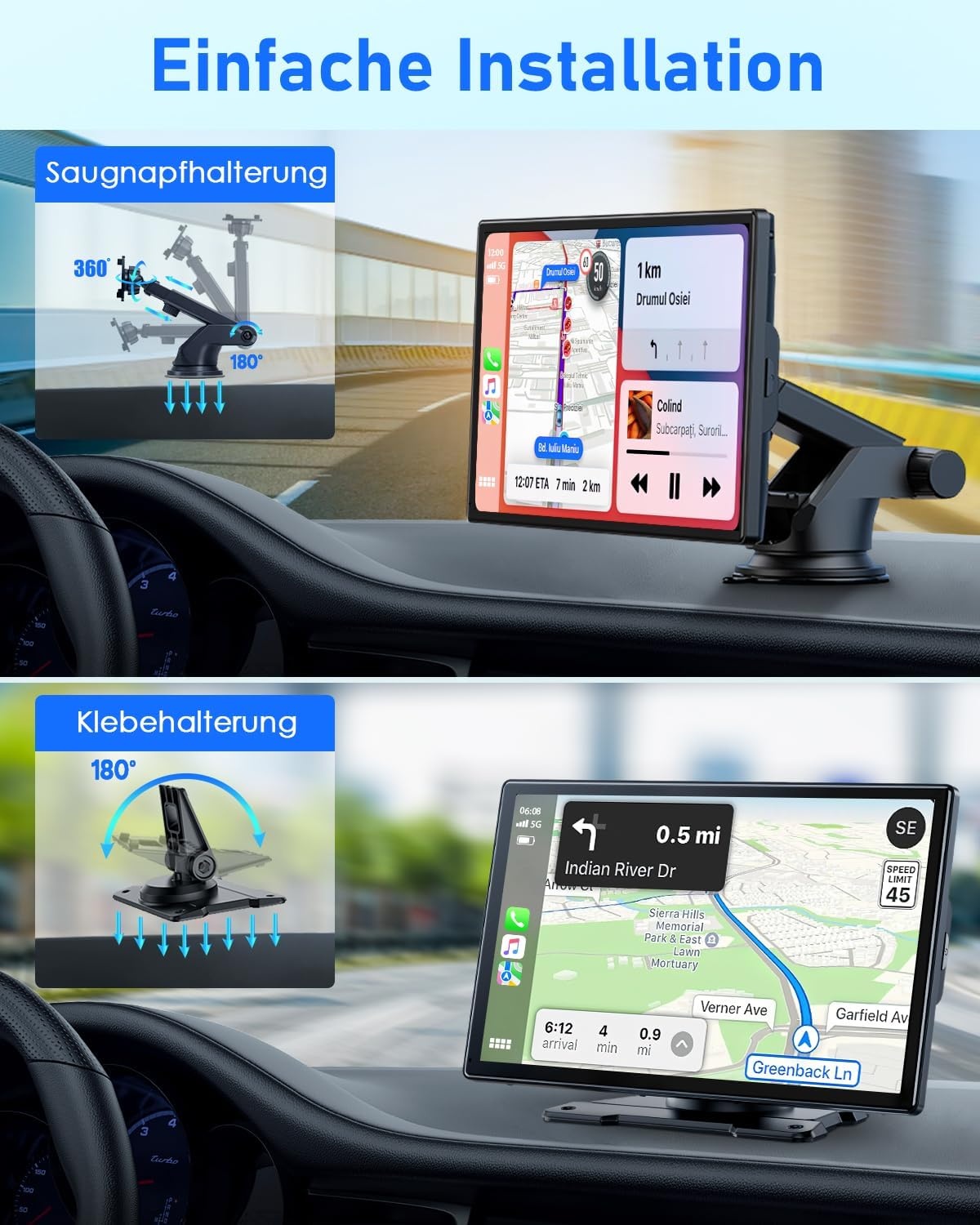 Lamto Autoradio, draadloos, Carplay & Android Auto, Bluetooth, 9 inch, IPS touchscreen, audio-ontvanger, digitale media-ontvanger, met Airplay/Siri/Google Assistant/GPS/FM/AUX