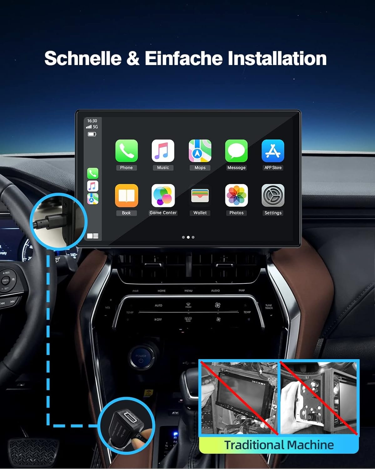 Lamto Autoradio, draadloos, Carplay & Android Auto, Bluetooth, 9 inch, IPS touchscreen, audio-ontvanger, digitale media-ontvanger, met Airplay/Siri/Google Assistant/GPS/FM/AUX
