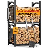 HFHOME Firewood Rack Indoor Firewood Rack Outdoor 2-in-1, Firewood Stand for Firewood Storage, Firewood Rack 78 x 46 x 32 cm with Fireplace Accessories Shovel Broom Tongs Poker