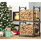 HFHOME Firewood Rack Indoor Firewood Rack Outdoor 2-in-1, Firewood Stand for Firewood Storage, Firewood Rack 78 x 46 x 32 cm with Fireplace Accessories Shovel Broom Tongs Poker