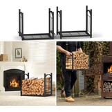 HFHOME Firewood Rack Indoor Firewood Rack Outdoor 2-in-1, Firewood Stand for Firewood Storage, Firewood Rack 78 x 46 x 32 cm with Fireplace Accessories Shovel Broom Tongs Poker