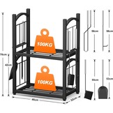 HFHOME Firewood Rack Indoor Firewood Rack Outdoor 2-in-1, Firewood Stand for Firewood Storage, Firewood Rack 78 x 46 x 32 cm with Fireplace Accessories Shovel Broom Tongs Poker