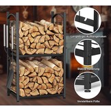 HFHOME Firewood Rack Indoor Firewood Rack Outdoor 2-in-1, Firewood Stand for Firewood Storage, Firewood Rack 78 x 46 x 32 cm with Fireplace Accessories Shovel Broom Tongs Poker
