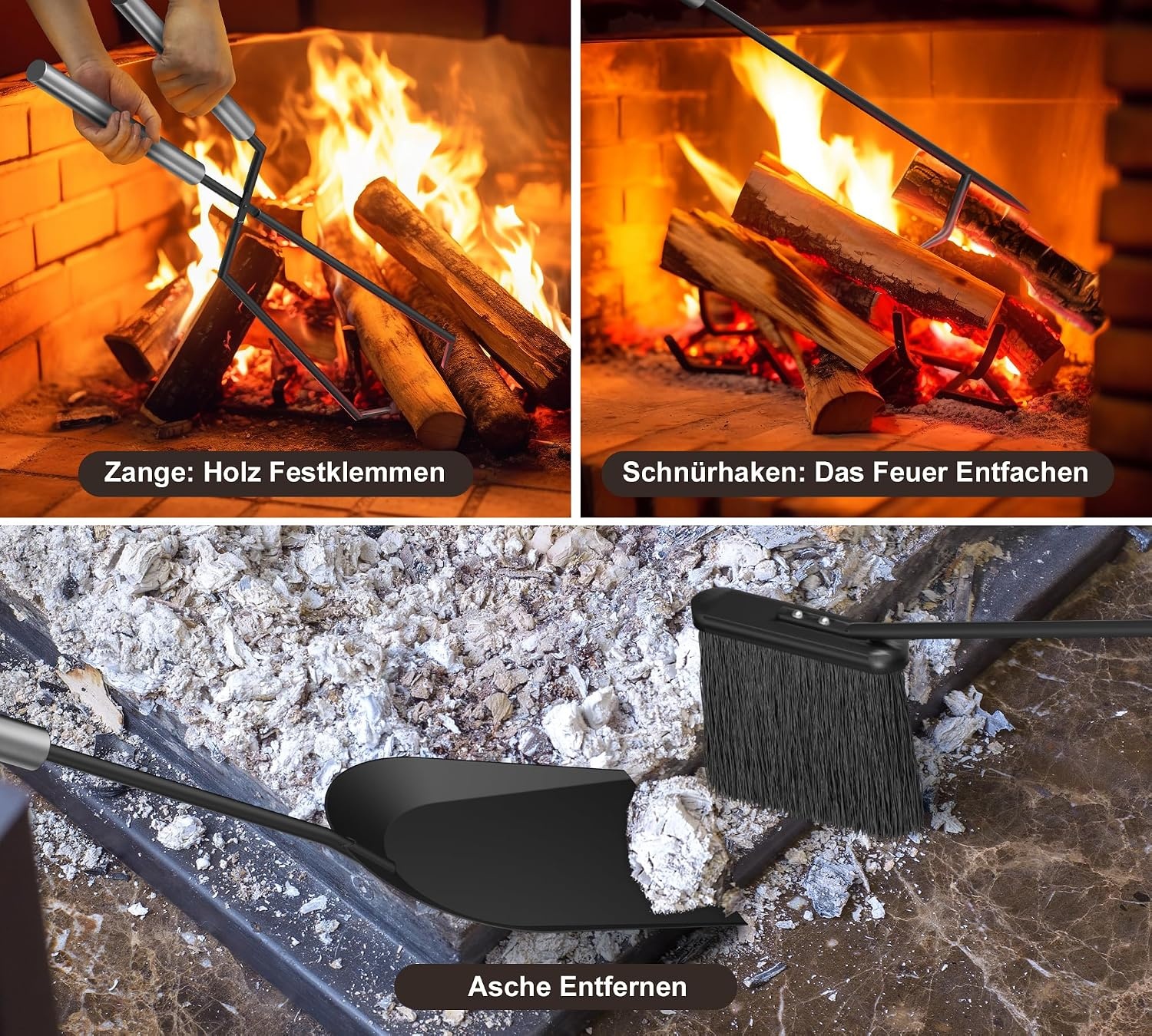HFHOME Firewood Rack Indoor Firewood Rack Outdoor 2-in-1, Firewood Stand for Firewood Storage, Firewood Rack 78 x 46 x 32 cm with Fireplace Accessories Shovel Broom Tongs Poker