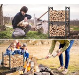 HFHOME Firewood Rack Indoor Firewood Rack Outdoor 2-in-1, Firewood Stand for Firewood Storage, Firewood Rack 78 x 46 x 32 cm with Fireplace Accessories Shovel Broom Tongs Poker