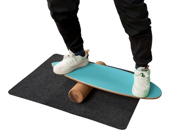 FANTASK Houten Balance Board 75 cm met Kurkrol en Viltmat - Blauw