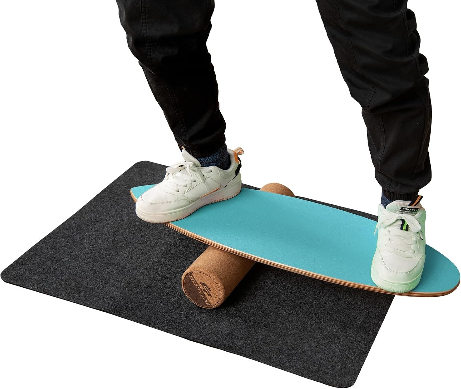 FANTASK Houten Balance Board 75 cm met Kurkrol en Viltmat - Blauw