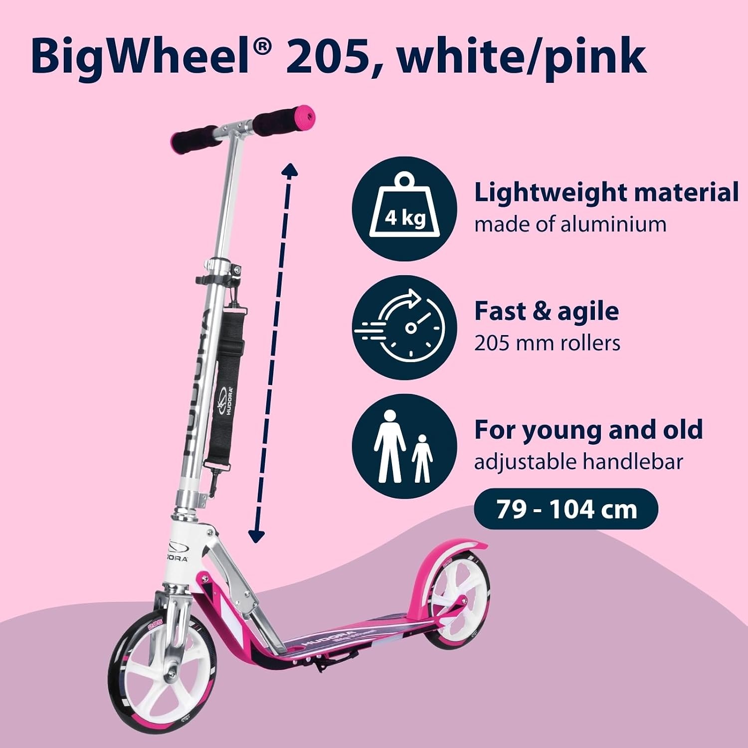 Hudora Big Wheel GC 205 Steps - Wit / Roze - Opvouwbaar