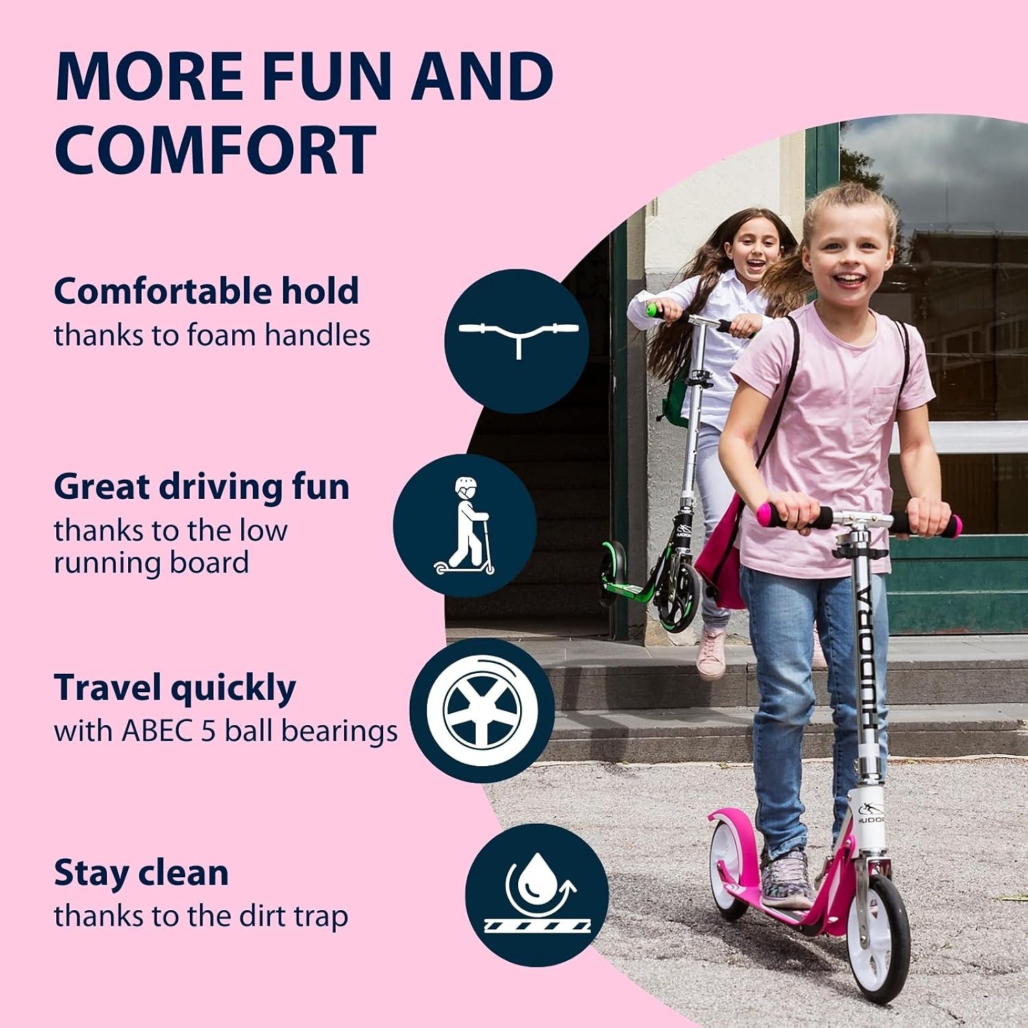 Hudora Big Wheel GC 205 Steps - Wit / Roze - Opvouwbaar