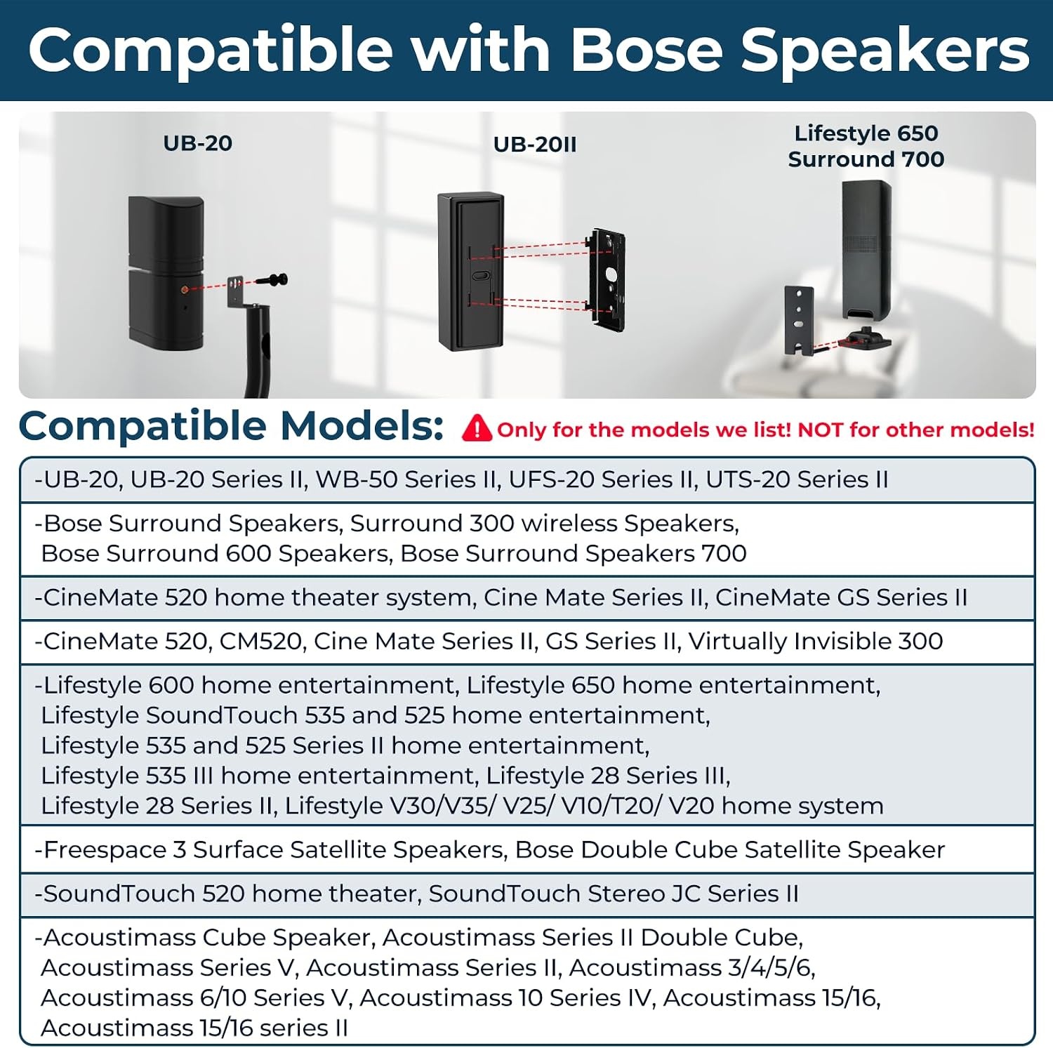 In hoogte verstelbare standaard voor Bose luidsprekerstandaard, met Slideconnect houder, voor Bose Surround luidsprekers, Surround 700, OmniJewel Lifestyle 650, CineMate GS Serie II, voor OmniJewel