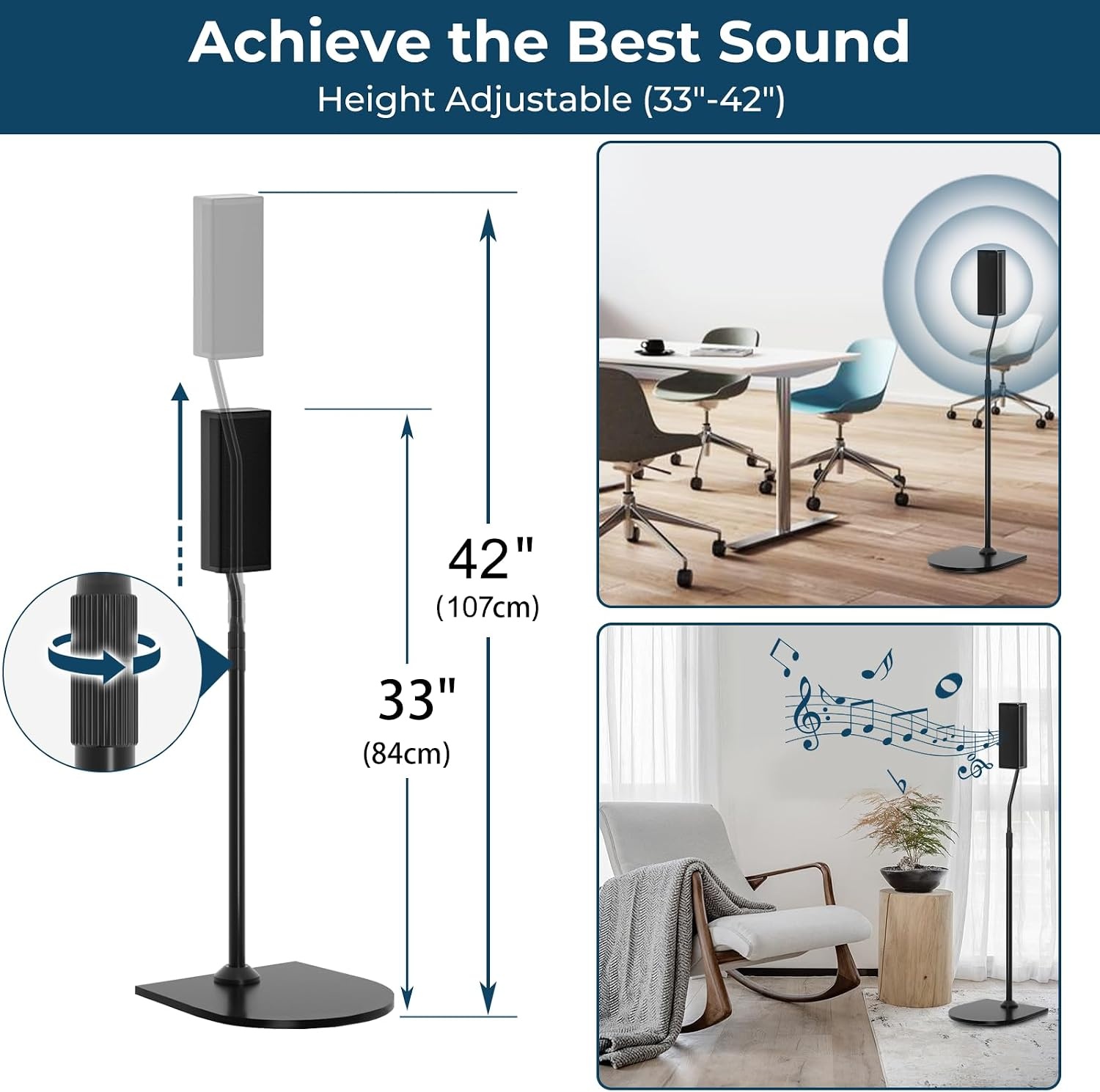 In hoogte verstelbare standaard voor Bose luidsprekerstandaard, met Slideconnect houder, voor Bose Surround luidsprekers, Surround 700, OmniJewel Lifestyle 650, CineMate GS Serie II, voor OmniJewel