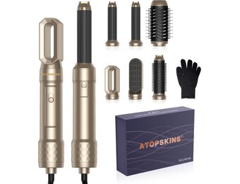 Atopskins Haarstyler, 6-in-1 haarstyler, airstyler set, airbrush-ionen-föhnborstel met 30 mm warme luchtkrultang, 1000 W haardroger voor volume, drogen, gladmaken, krullen, cadeauset