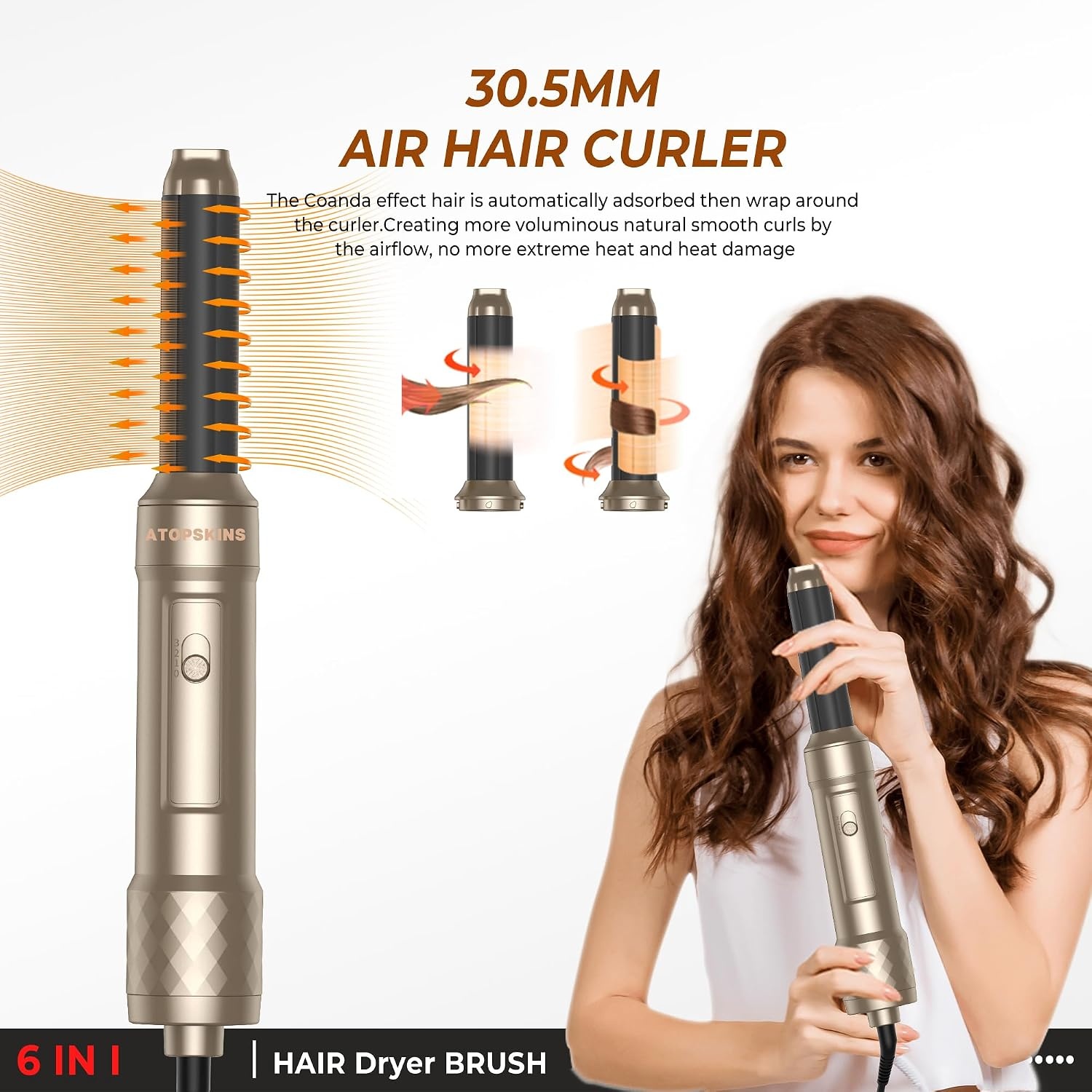 6-in-1 Haarstyler: Volume, Drogen, Gladmaken, Krullen | 1000W