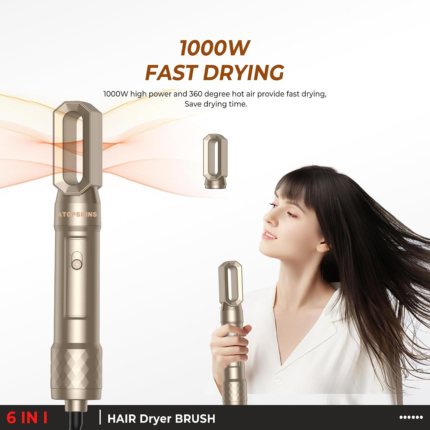 6-in-1 Haarstyler: Volume, Drogen, Gladmaken, Krullen | 1000W