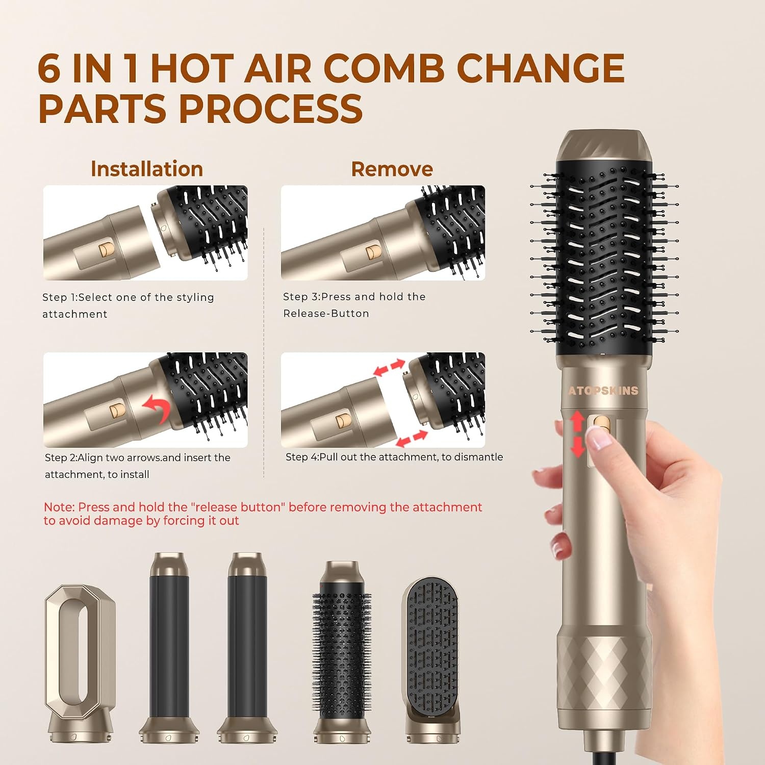 6-in-1 Haarstyler: Volume, Drogen, Gladmaken, Krullen | 1000W